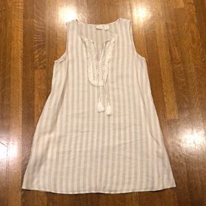 100% Linen Khaki and Cream Dress